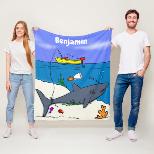 Couverture Polaire Drôle requin couché et dessin animé de pêche
