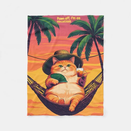 Couverture Polaire Drôle Rétro Vacances de chats d'été (Devant)