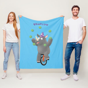 Couverture Polaire Drôle rhinocéros mignon jonglant sur monocycle
