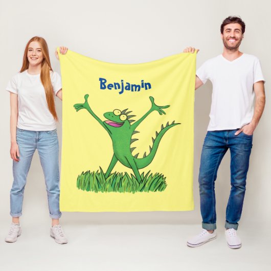 Couverture Polaire Drôle vert souriant animé lézard d'iguane (En situation)