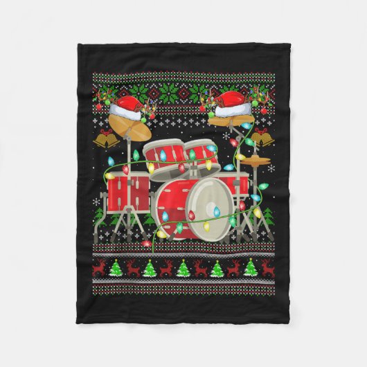 Couverture Polaire Drum Ugly Christmas Sweater Musical Drum Player Dr (Devant)
