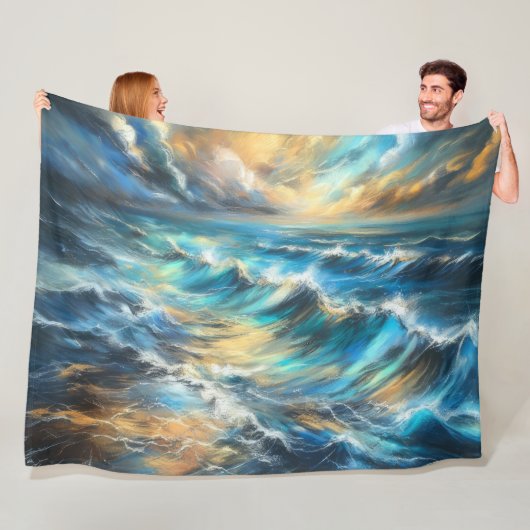 Couverture Polaire Dur Pastel Dessin Vagues Stormy (En situation)