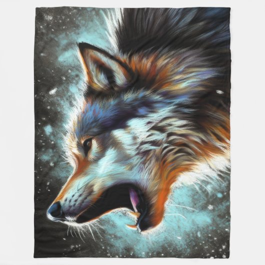 Couverture Polaire Dur Pastel Dessin Wolf Howling (Devant)