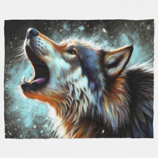Couverture Polaire Dur Pastel Dessin Wolf Howling (Devant (Horizontal))