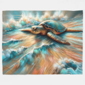 Couverture Polaire Dur Pastel Dessiner la tortue de mer sur la plage (Devant (Horizontal))