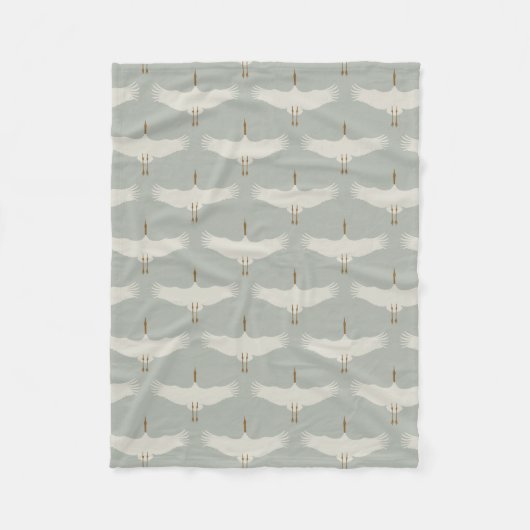 Couverture Polaire Dusty Blue Neutral Birds Grues Art Déco Motif (Devant)