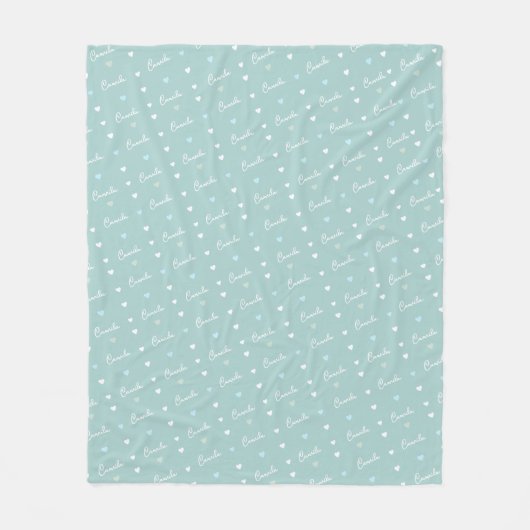 Couverture Polaire Dusty-blue pattern of hearts with repeating name (Devant)