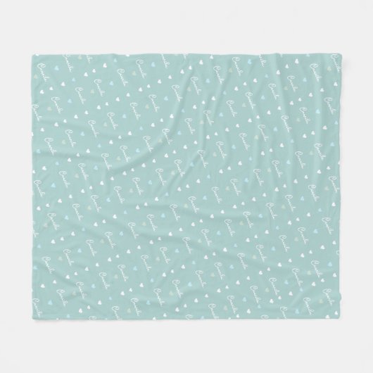 Couverture Polaire Dusty-blue pattern of hearts with repeating name (Devant (Horizontal))