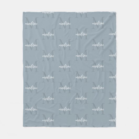 Couverture Polaire Dusty Blue Répétition Monogramme Nom personnalisé (Devant)