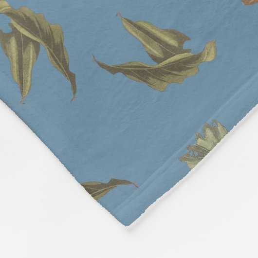 Couverture Polaire Dusty Blue Rustic Feuilles Brown (Coin)
