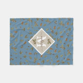 Couverture Polaire Dusty Blue Rustic Feuilles Brown Monogramme (Devant (Horizontal))