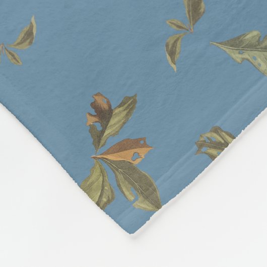 Couverture Polaire Dusty Blue Rustic Feuilles Brown Monogramme (Coin)