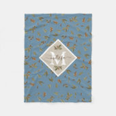 Couverture Polaire Dusty Blue Rustic Feuilles Brown Monogramme (Devant)