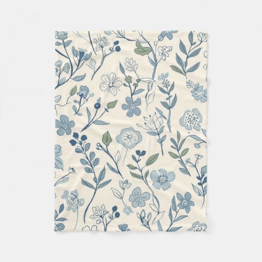 Couverture Polaire Dusty Blue Wildflower Meadow Botanical Pattern (Devant)