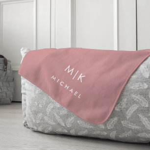 Couverture Polaire Dusty Rose et blanc   Monogramme moderne