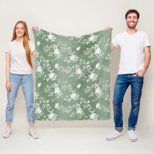 Couverture Polaire Dusty Sage Floral Vert Fleur Motif