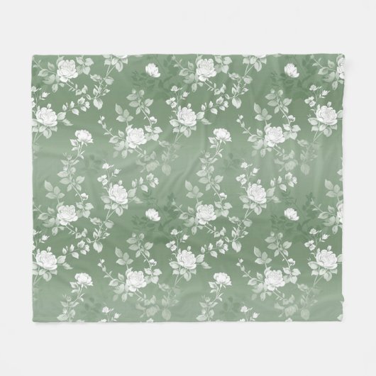 Couverture Polaire Dusty Sage Floral Vert Fleur Motif (Devant (Horizontal))