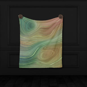 Couverture Polaire Earthy Emerald Strata Agate d'encre verte et dor