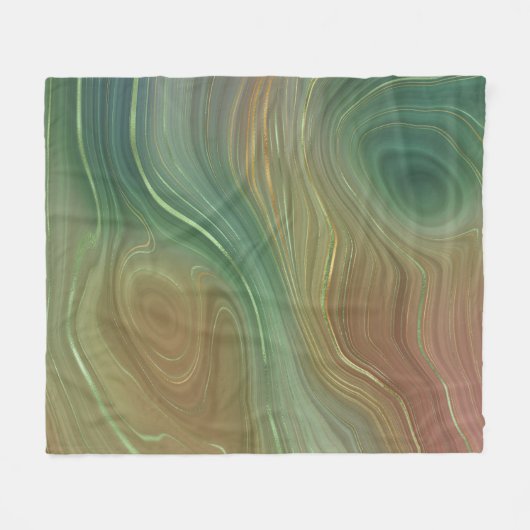Couverture Polaire Earthy Emerald Strata | Agate d'encre verte et dor (Devant (Horizontal))