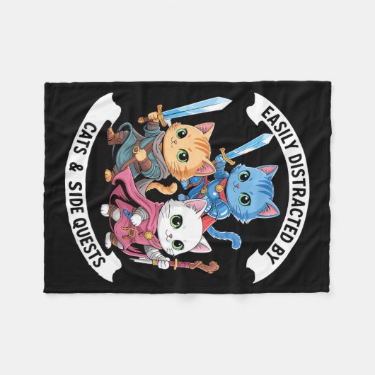 Couverture Polaire Easily Distracted By Cats & Side Quests Funny (Devant (Horizontal))