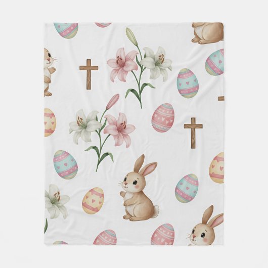 Couverture Polaire Easter Whimsy – Seamless Bunny & Lily Pattern (Devant)