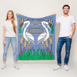 Couverture Polaire Eau Oiseaux Cygne Couple Aquarelle Couleur Étang P