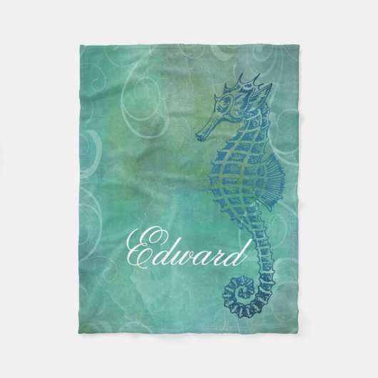 Couverture Polaire Eaux bleues, Cheval de mer et floraison (Devant)