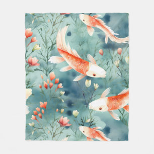 Couverture Polaire Eaux tranquilles : Aquarelle Koi Motif de poissons