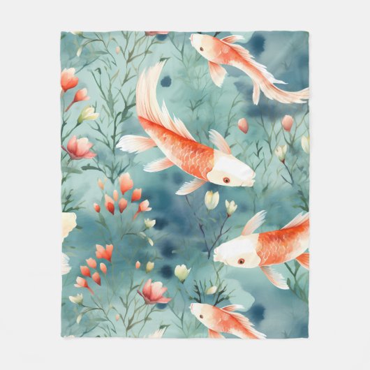 Couverture Polaire Eaux tranquilles : Aquarelle Koi Motif de poissons (Devant)