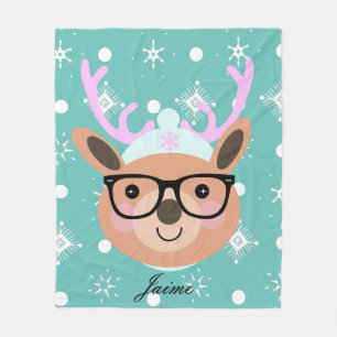 Couverture Polaire Écharpe Chapeau Lunettes de Fête de Noël de Renne