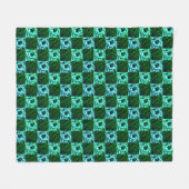 Couverture Polaire Échecs ou cyan vert et bleu ciel, avec rectangle (Devant (Horizontal))