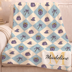 Couverture Polaire École de sorcier personnalisée monogramme bleu nom