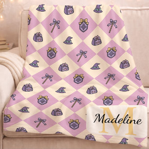 Couverture Polaire École de Sorciers Monogramme Personnalisé Nom Rose