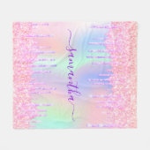 Couverture Polaire Écran monogramme violet rose holographique gouttes (Devant (Horizontal))