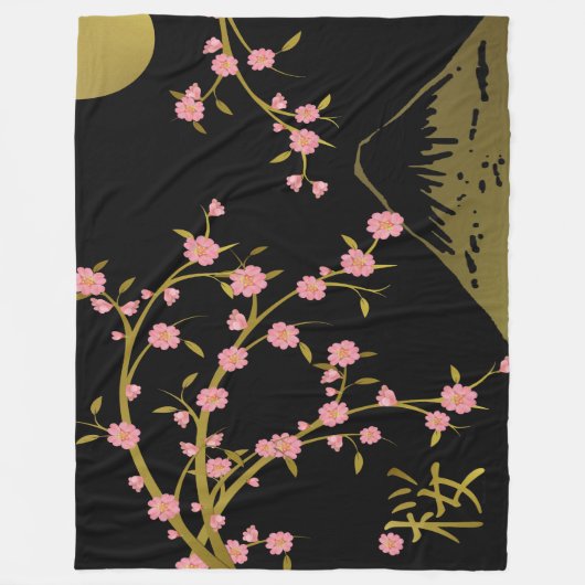 Couverture Polaire Écran noir rose Sakura or noir (Devant)