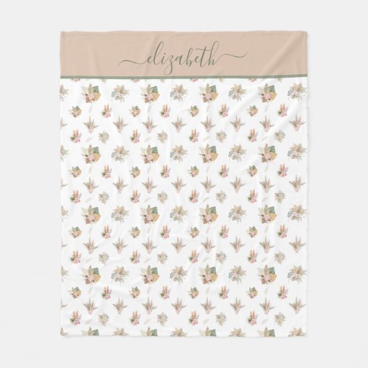 Couverture Polaire Écriture Monogramme Boho Herbe de Pampas Rose Beig (Devant)