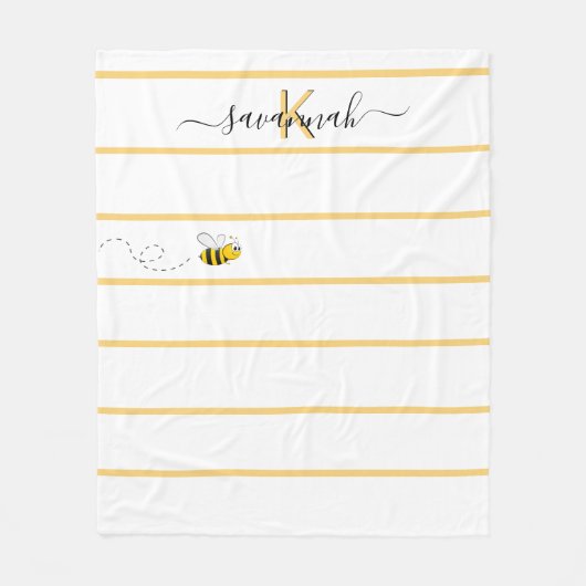 Couverture Polaire Écriture monogramme d'abeille rayures blanches jau (Devant)
