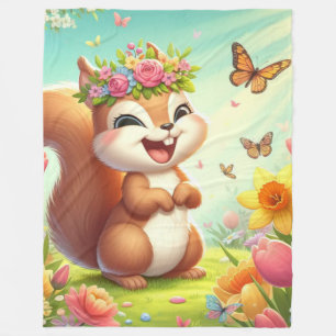 Couverture Polaire Écureuil du printemps mignon et heureux