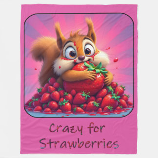 Couverture Polaire Écureuil duveteux « Fou de fraises », drôle