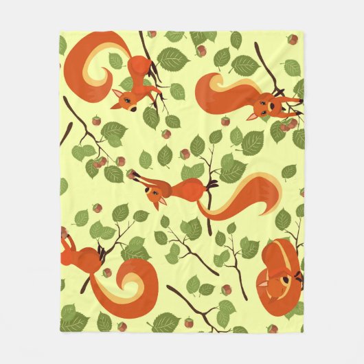Couverture Polaire Écureuil rouge dans des branches noisettes. (Devant)