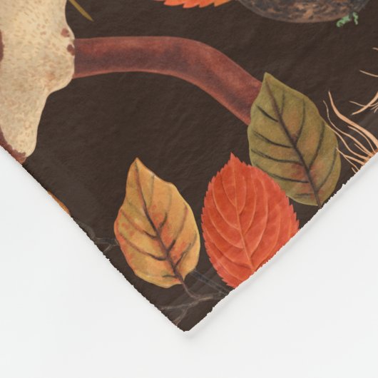 Couverture Polaire Écureuils automnaux et flore sur brun foncé (Coin)