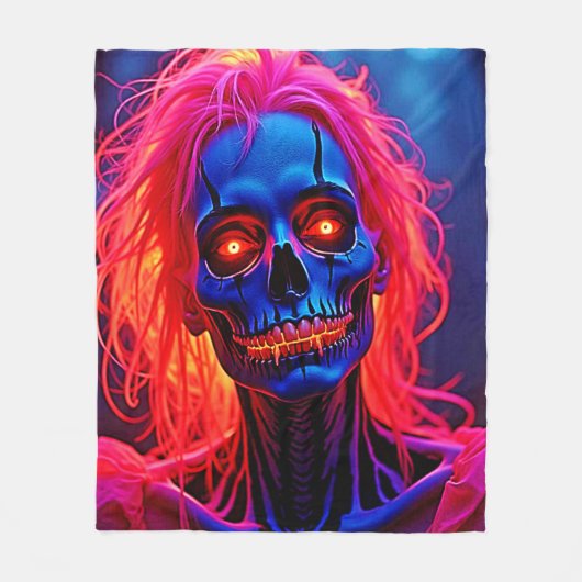 Couverture Polaire Eerie Skeleton avec conception de cheveux roses (Devant)