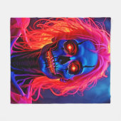 Couverture Polaire Eerie Skeleton avec conception de cheveux roses (Devant (Horizontal))