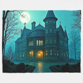 Couverture Polaire Eerie Victorian Mansion Lune (Devant (Horizontal))