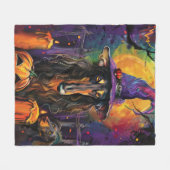 Couverture Polaire Éffrayant Afghan Hound Halloween sorcière et Citro (Devant (Horizontal))