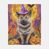 Couverture Polaire Éffrayant Akita Halloween Witch et Citrouille (Devant)