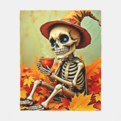 Couverture Polaire Éffrayant Automne Skeleton's Coffee Break Design (Devant)