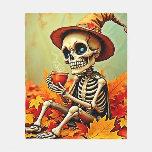 Couverture Polaire Éffrayant Automne Skeleton's Coffee Break Design (Devant)