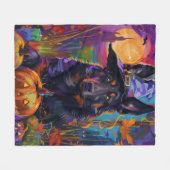 Couverture Polaire Éffrayant Berger belge Citrouille de sorcière Hall (Devant (Horizontal))