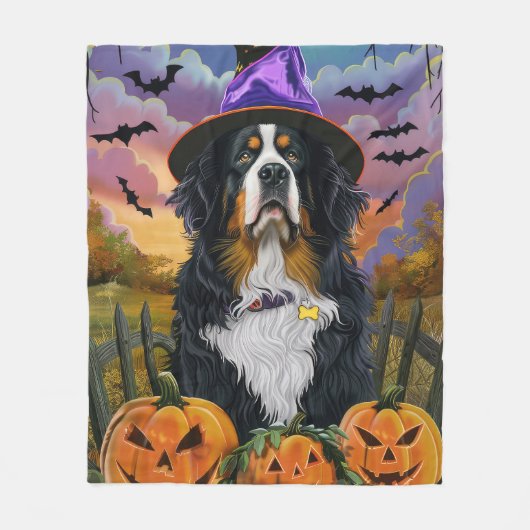 Couverture Polaire Éffrayant Bernese Mountain Halloween Citrouille so (Devant)